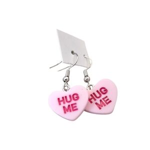 Pink 'HUG ME' Heart Dangle Earrings